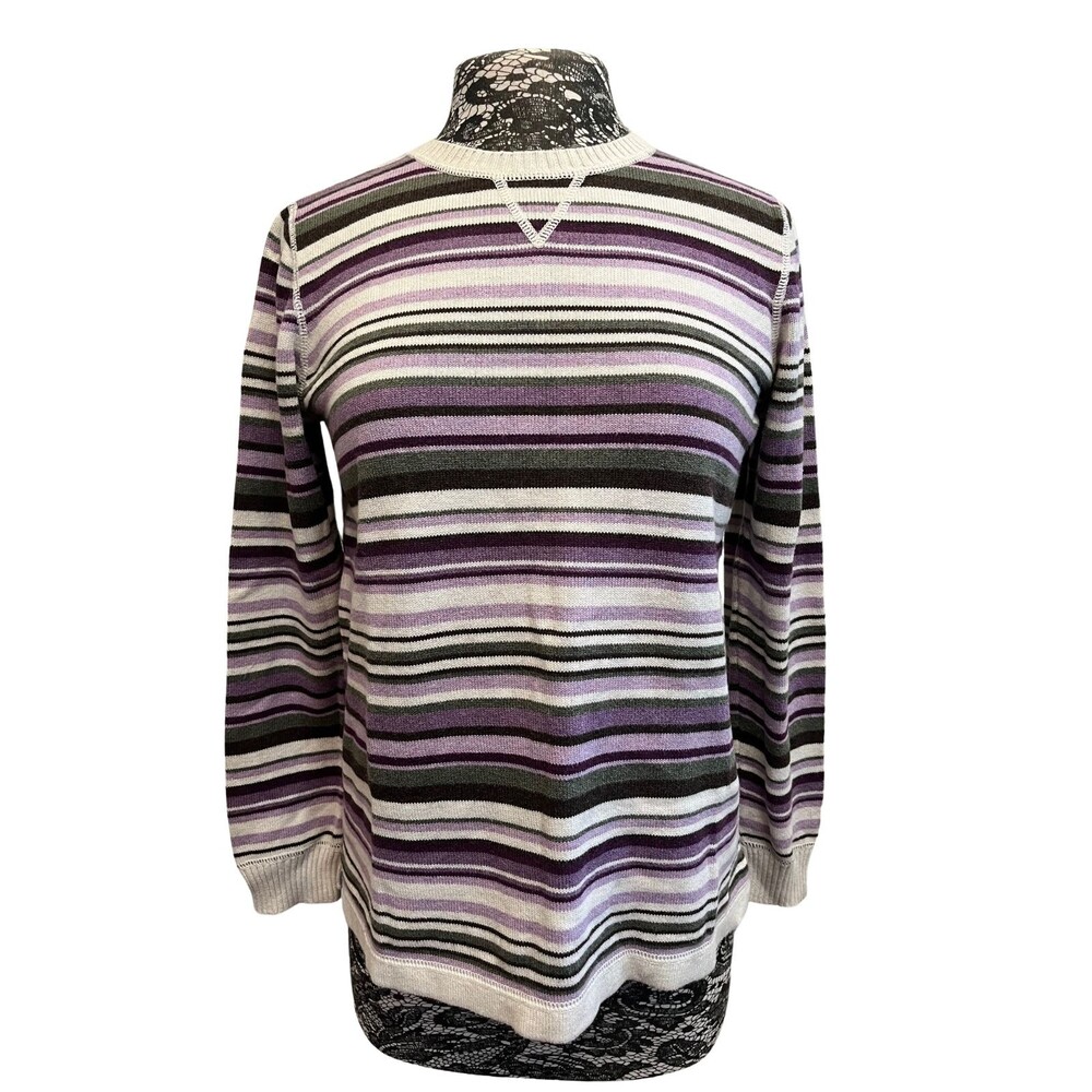 Vintage Y2K Eddie Bauer Striped Sweater‎ Purple White Green Long Sleeve Crew S